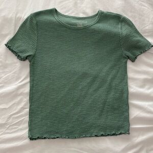 American Eagle Green Ribbed T-Shirt, Size XS
